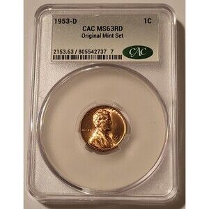 1953 D Lincoln Wheat Cent MS63 RED CACG